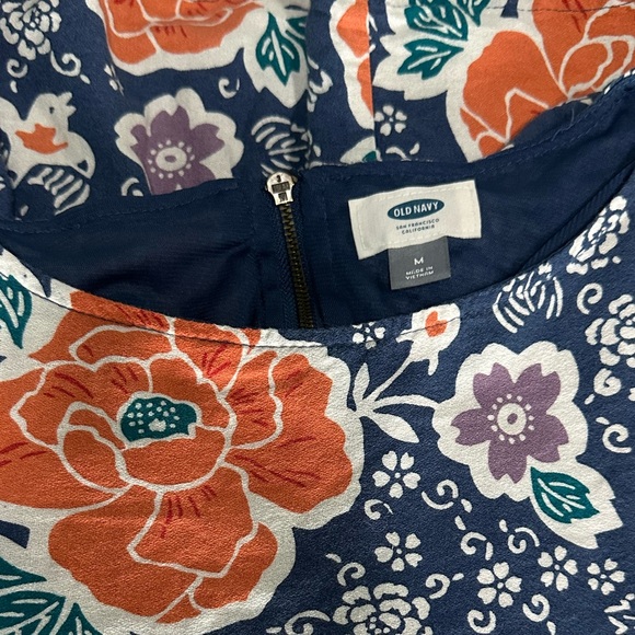 OLD NAVY FLORAL SHIFT MINI DRESS Size M Women 3/4 Sleeve Lined Cottagecore Tunic - Picture 2 of 8